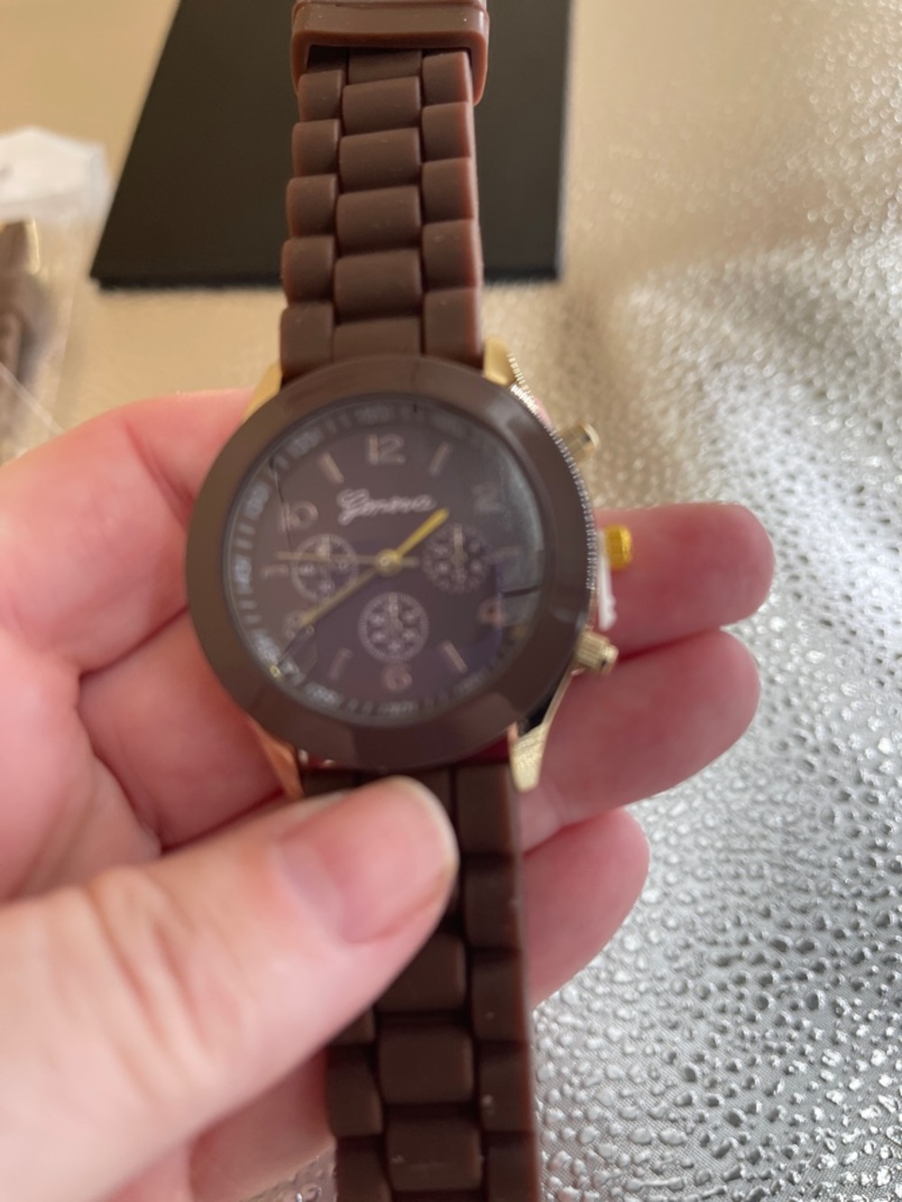 Geneva Brown Silicone Watch with Gold Accents